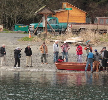IMG_9346 - Port Hadlock WA - Northwest School of Wooden Boatbuilding - small craft launch March 5th, 2014 - Nelson D Gillet-designed BEACHCOMBER-15 - and his descendants - preparing for launch