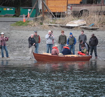 IMG_9363 - Port Hadlock WA - Northwest School of Wooden Boatbuilding - small craft launch March 5th, 2014 - Nelson D Gillet-designed BEACHCOMBER-15 - and his descendants - preparing for first row