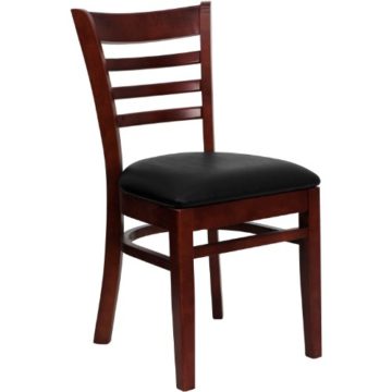 Flash Furniture XU-DGW0005LAD-MAH-BLKV-GG Hercules Series Mahogany Finished Ladder Back Wooden Restaurant Chair with Black Vinyl Seat