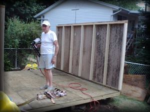 Dad building his gable storage shed