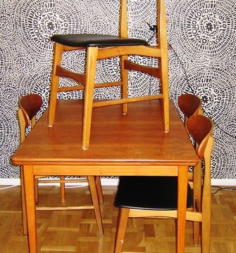 My teak dinner table with Finnish original 60s wall-paper