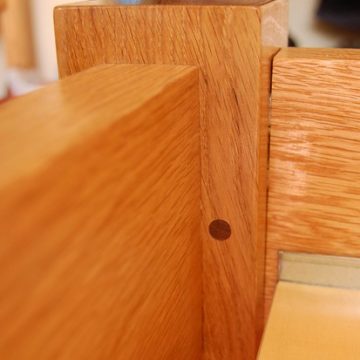 Pinned tenon joint on bed