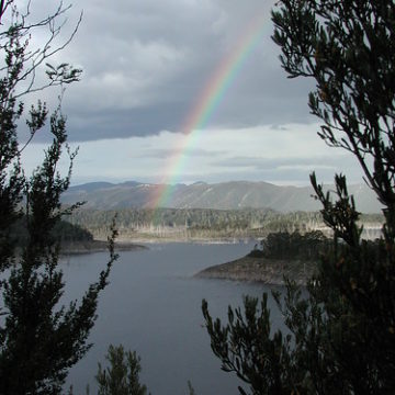Rainbow over the new Lake Pedder