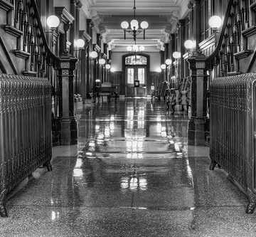 The Hallway of Pioneer Courthouse in Black and White - HDR
