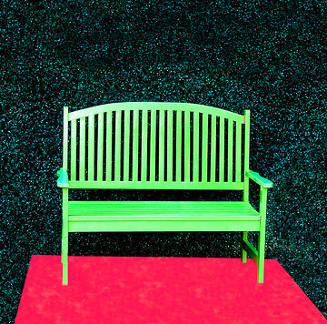 The Green bench with red heart background