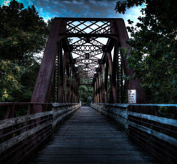 Walking Bridge, former rail line on Old Collins Company property, Collinsville CT (color)