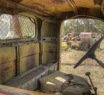 Inside the cab of an old truck HDR