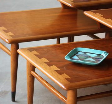 Two to Tango!  Pair of Midcentury Modern Lane Acclaim Step End Walnut and Oak Step End Side Tables (U.S.A., 1960s)