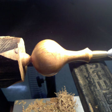 oak awl handle on the lathe