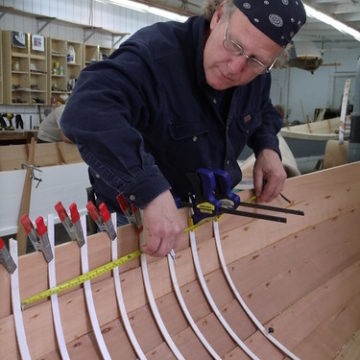 GEDC7691 - Northwest School of Wooden Boatbuilding - Traditional Small Craft - 9-foot Grandy skiff - lining out frame locations - student Russell Bates