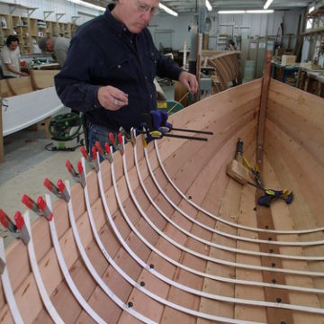 GEDC7686 - Northwest School of Wooden Boatbuilding - Traditional Small Craft - 9-foot Grandy skiff - lining out frame locations - student Russell Bates
