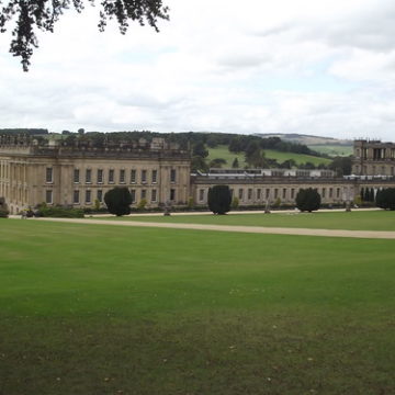 Chatsworth House from the gardens - view from the Cascade