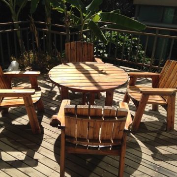 Handsome Wood Outdoor Dining Table and Chairs