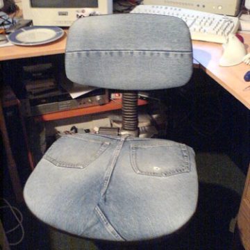 Computer chair recovered with old jeans