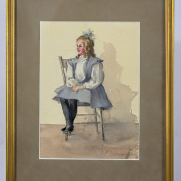 Watercolor of a child sitting on chair