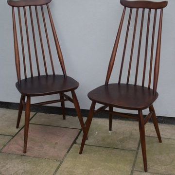 Two Ercol Wooden Goldsmiths Dining Chairs Mid Century Modern Design