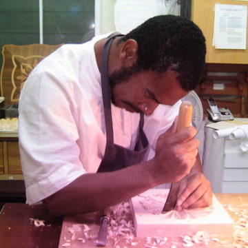 Student taking woodcarving class