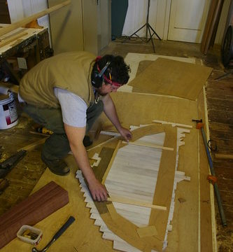 Port Hadlock WA - Boat School - Large Craft - Haven 12 1/2 sloop - laying out bulkhead on staving